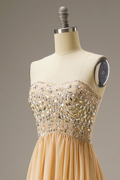 Sweetheart Empire Waist Chiffon Long Dress WIth Beading