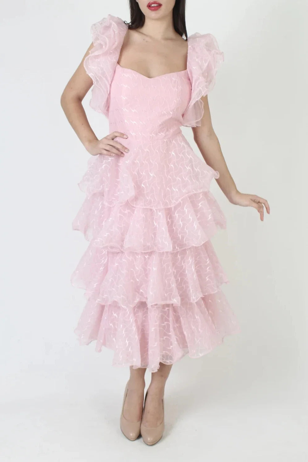 Sweetheart Neck Candy Pink Layered Prom Dress Vintage Avant Garde Open Back Gown