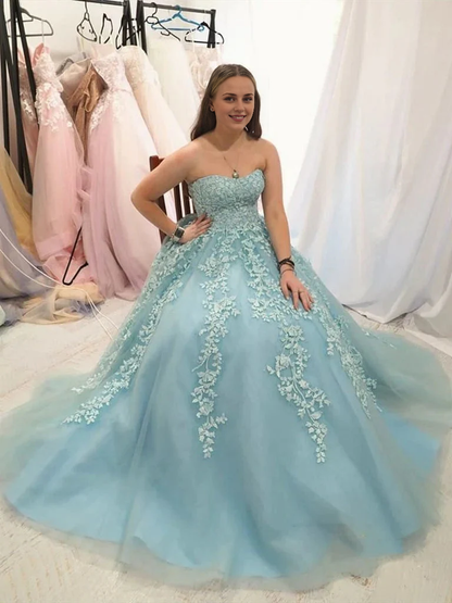 Sweetheart Strapless Off-the-Shoulder Lace Prom Party Dresses With Applique
