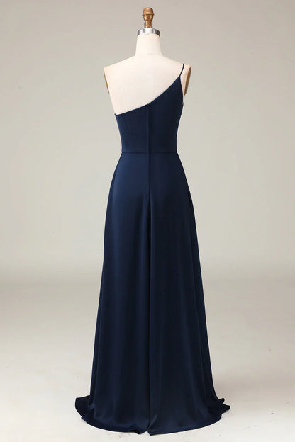 A-Line Chiffon One Shoulder Floor Length Bridesmaid Dress