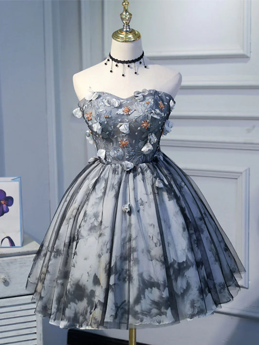 Puffy Black Prom Dress With Beading Lace Applique