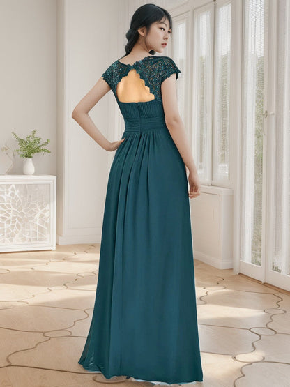 Maxi Lace Cap Sleeve Long Formal Evening Dress