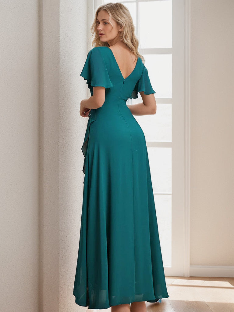 Charming Chiffon Bridesmaid Dress with Lotus Leaf Hemline
