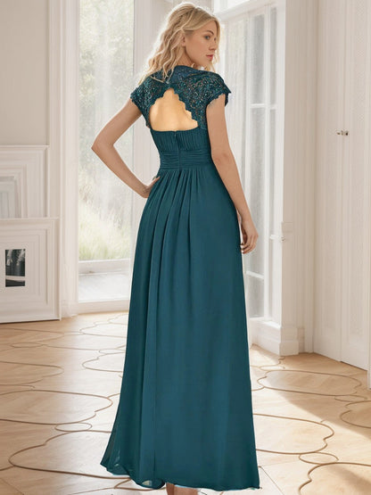 Classic Maxi Long Lace Cap Sleeve Bridesmaid Dress