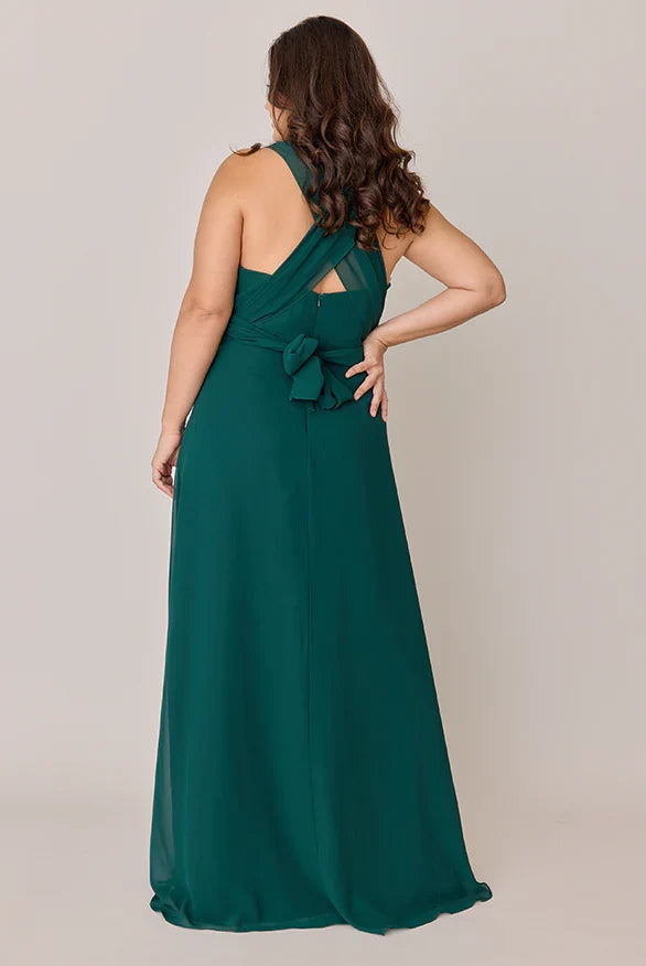 Trendy A-Line Halter Neck Sleeveless Chiffon Floor-Length Plus Size Prom Dress