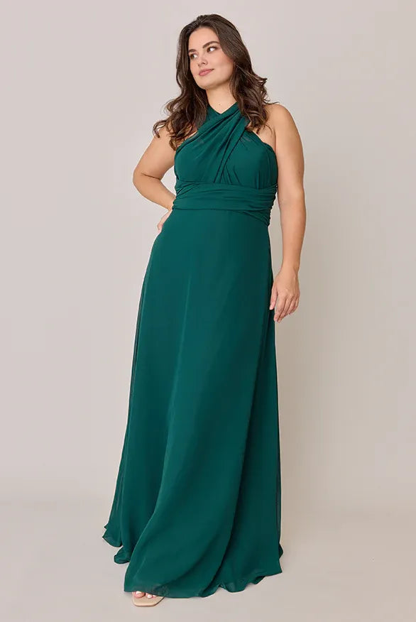 Trendy A-Line Halter Neck Sleeveless Chiffon Floor-Length Plus Size Prom Dress