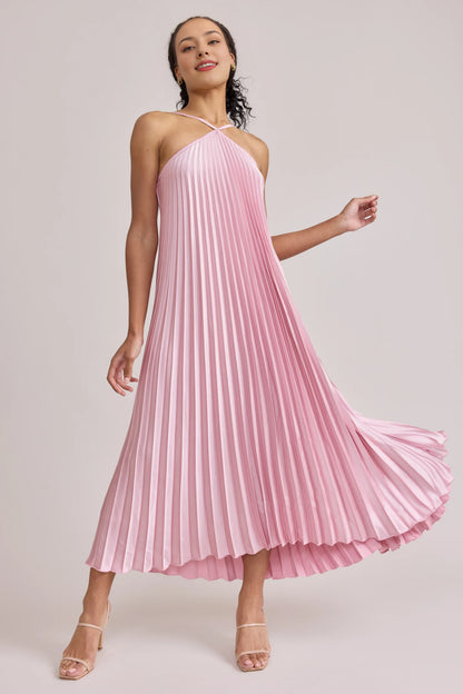 Trendy A-Line Halter Neck Sleeveless Satin Floor-Length Prom Dress