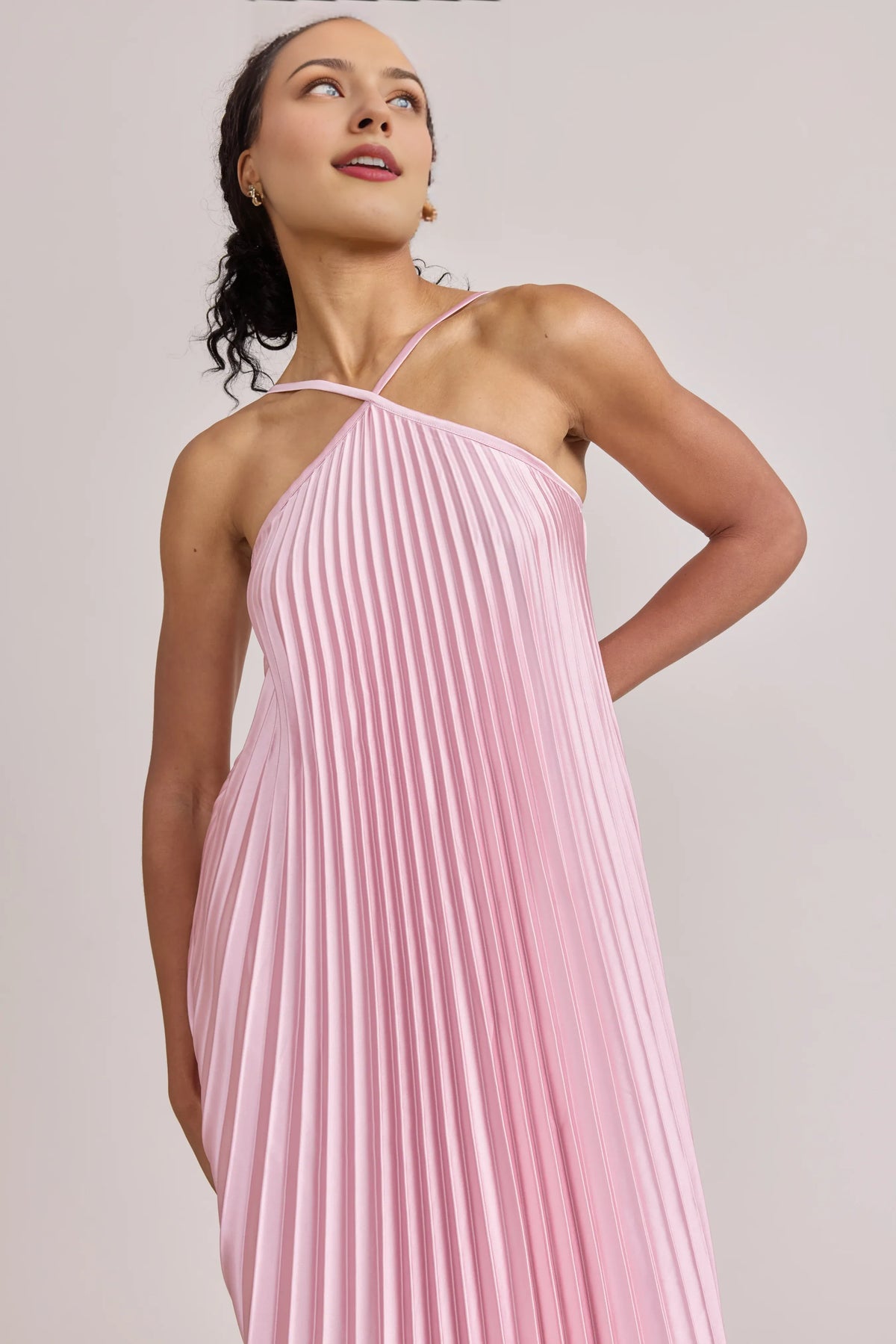Trendy A-Line Halter Neck Sleeveless Satin Floor-Length Prom Dress