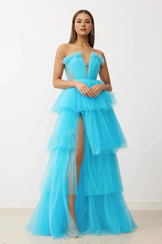 Trendy A-Line Off the Shoulder Sleeveless Tulle Floor-Length Prom Dress