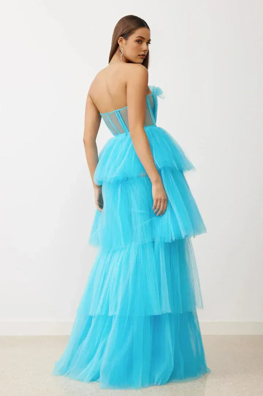 Trendy A-Line Off the Shoulder Sleeveless Tulle Floor-Length Prom Dress