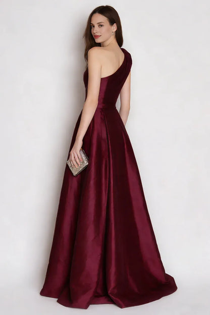 Trendy A Line Sleeveless One Shoulder Satin Pleated Ankle-Length Prom Dress