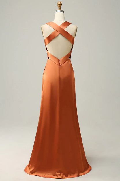 Trendy A Line V Neck Sleeveless Satin Ruched Floor-Length Prom Dress