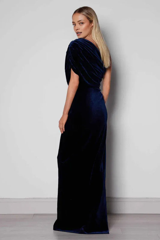 Trendy Fitted One Shoulder Sleeveless Velvet Floor-Length Prom Dress