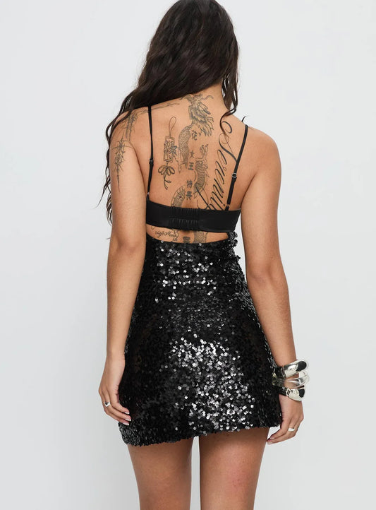 Trendy Fitted Spaghetti Straps Sleeveless Sequins Short-Mini Homecoming Dress