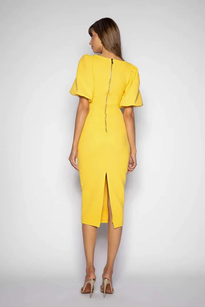 Trendy Fitted Sweetheart Puff Sleeve Zipper Up Tea-Length Prom Dress