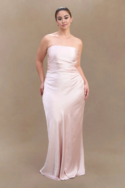 Trendy Floor Length Ball Gowns Elegant Mermaid Prom Dresses Satin Long No Slit Strapless Prom Clothes Plus Size