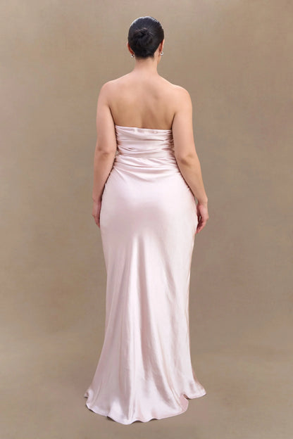 Trendy Floor Length Ball Gowns Elegant Mermaid Prom Dresses Satin Long No Slit Strapless Prom Clothes Plus Size
