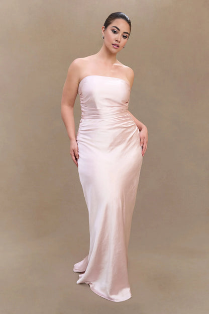 Trendy Floor Length Ball Gowns Elegant Mermaid Prom Dresses Satin Long No Slit Strapless Prom Clothes Plus Size
