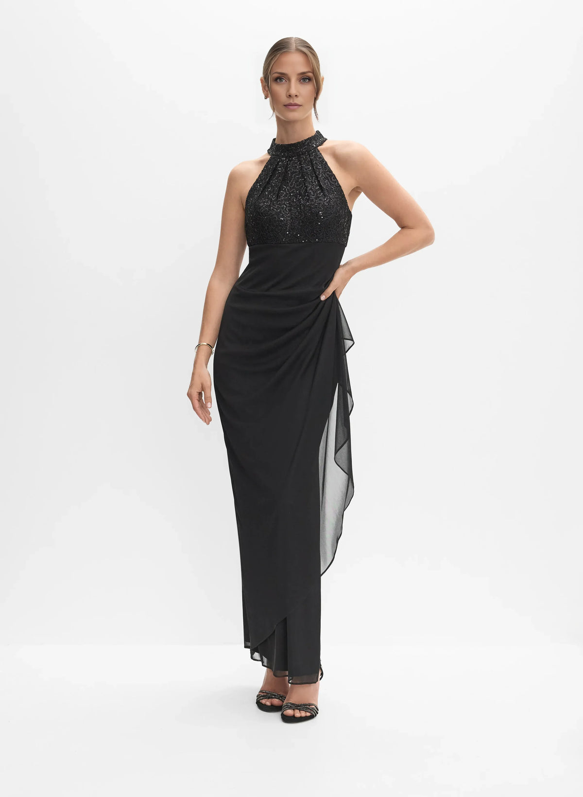 Trendy Mermaid Halter-Neck Sleeveless Sequin Floor-Length Prom Dress