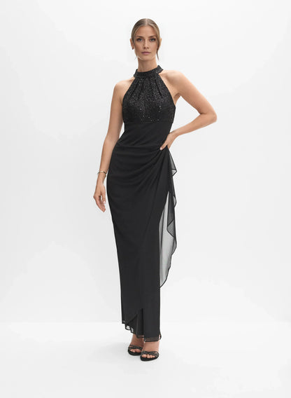 Trendy Mermaid Halter-Neck Sleeveless Sequin Floor-Length Prom Dress
