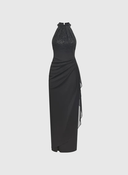 Trendy Mermaid Halter-Neck Sleeveless Sequin Floor-Length Prom Dress