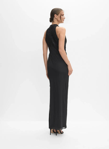 Trendy Mermaid Halter-Neck Sleeveless Sequin Floor-Length Prom Dress
