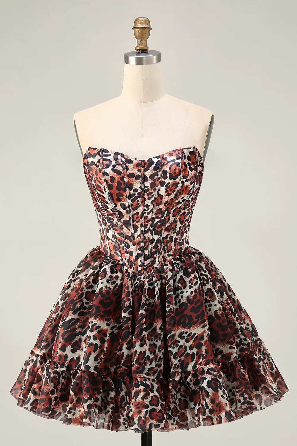 Trendy Off the Shoulder A-Line Sleeveless Leopard Print Short-Mini Homecoming Dress