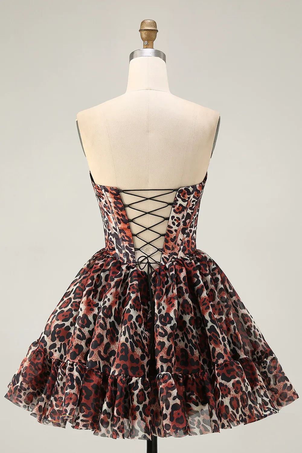 Trendy Off the Shoulder A-Line Sleeveless Leopard Print Short-Mini Homecoming Dress