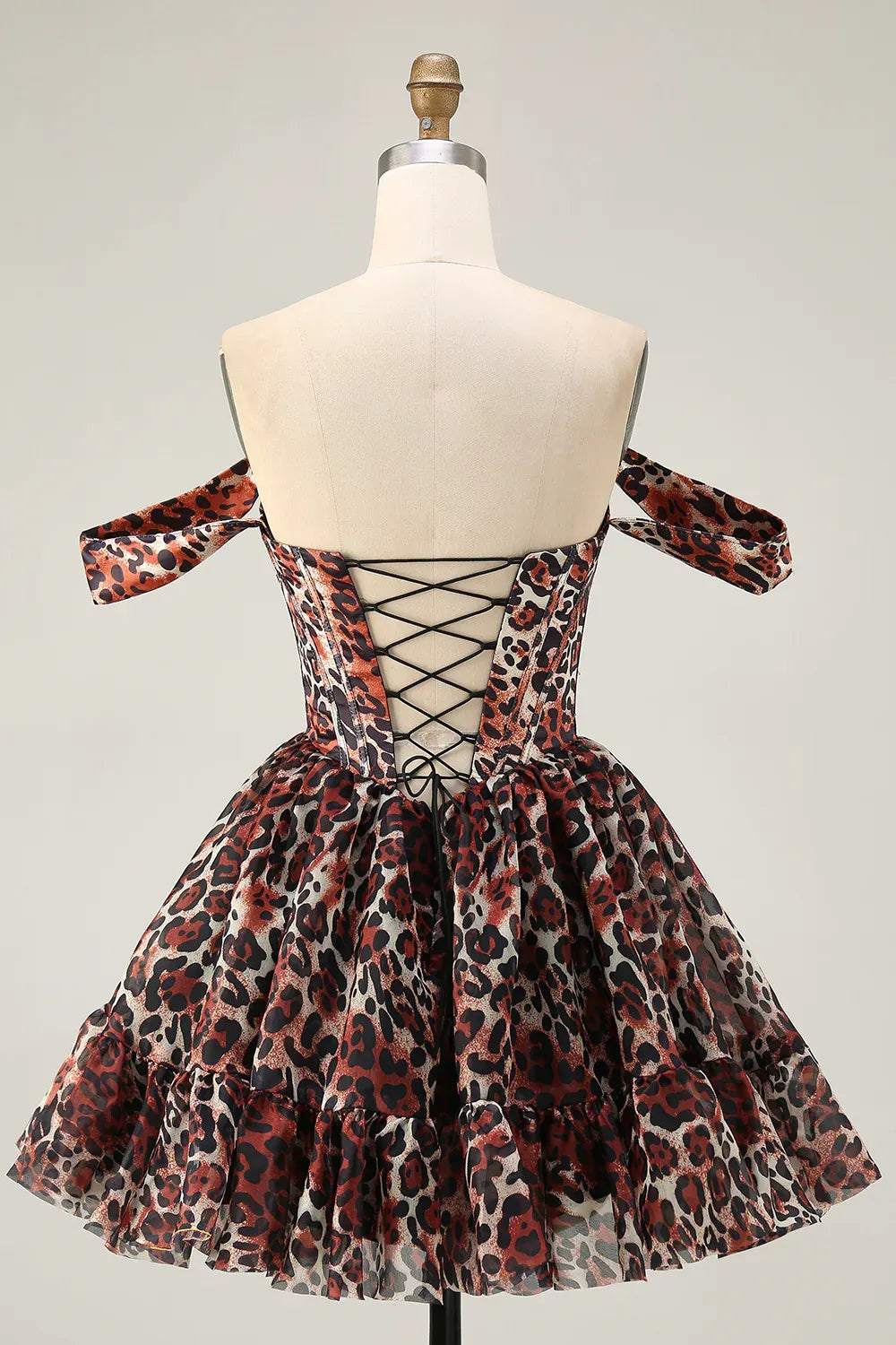 Trendy Off the Shoulder A-Line Sleeveless Leopard Print Short-Mini Homecoming Dress