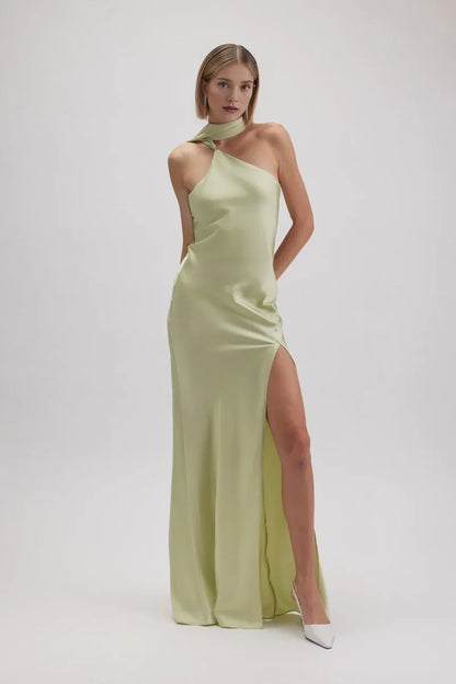Trendy Sheath/Column One Shoulder Sleeveless Backless Floor-Length Prom Dress
