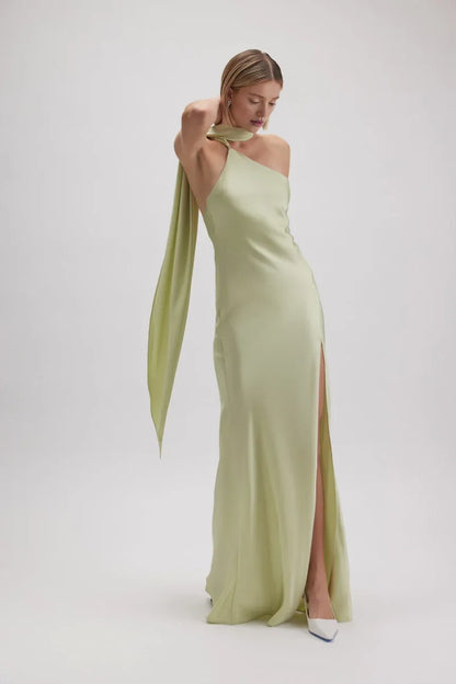 Trendy Sheath/Column One Shoulder Sleeveless Backless Floor-Length Prom Dress