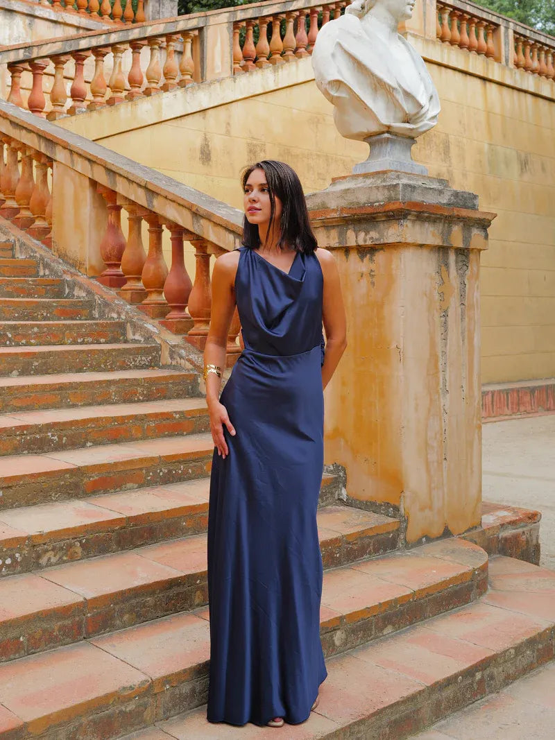Trendy Sheath Cowl Neck Sleeveless Backless Floor-Length Prom Dress