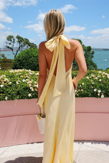 Trendy Sheath Halter Neck Sleeveless Backless Floor-Length Prom Dress