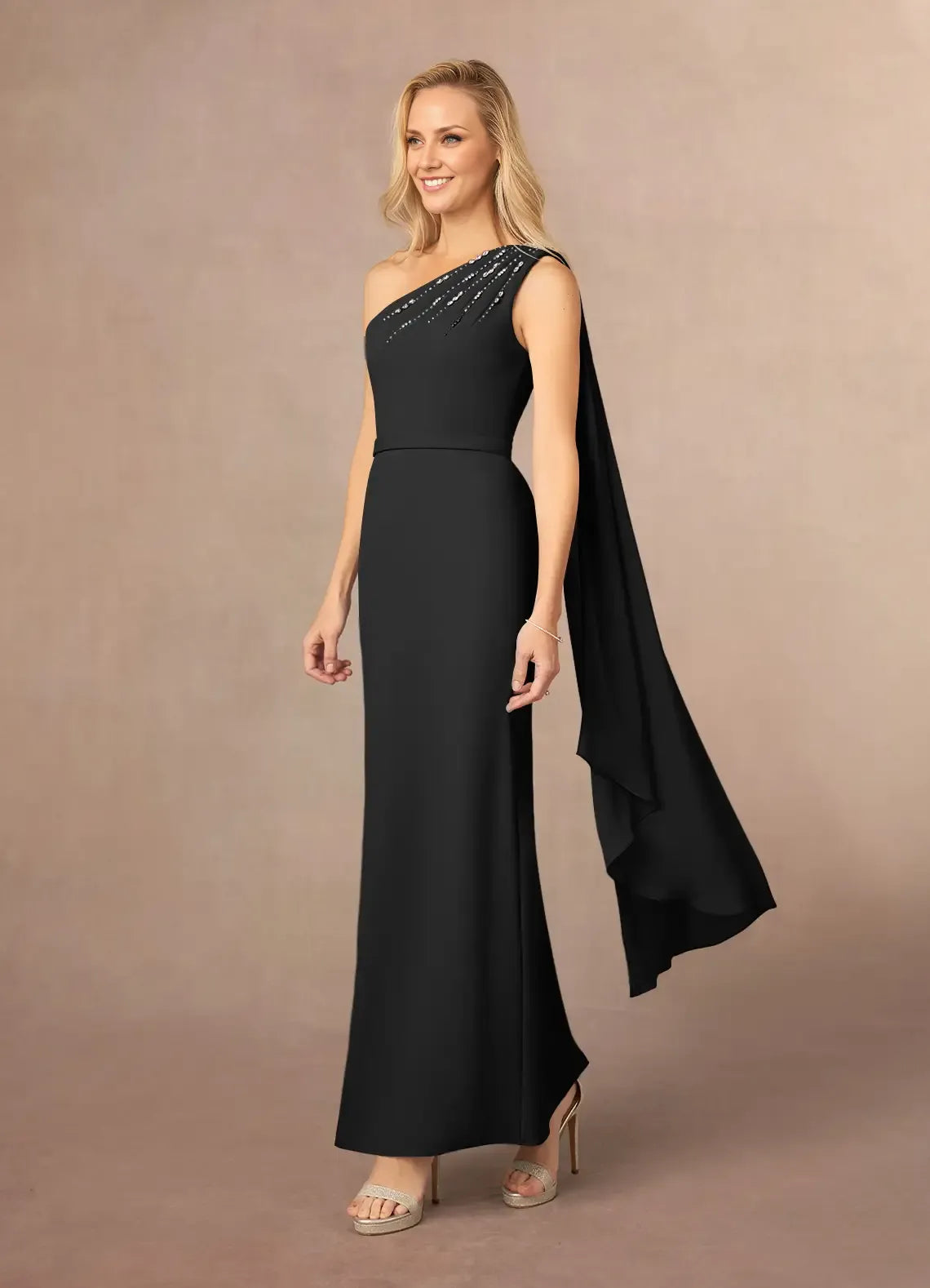 Trendy Sheath One-Shoulder Sleeveless Side Zip Ankle-Length Mother of the Bride Dress