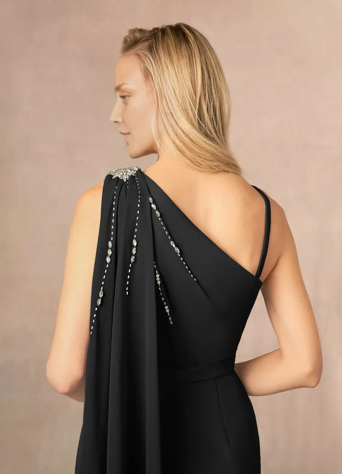 Trendy Sheath One-Shoulder Sleeveless Side Zip Ankle-Length Mother of the Bride Dress
