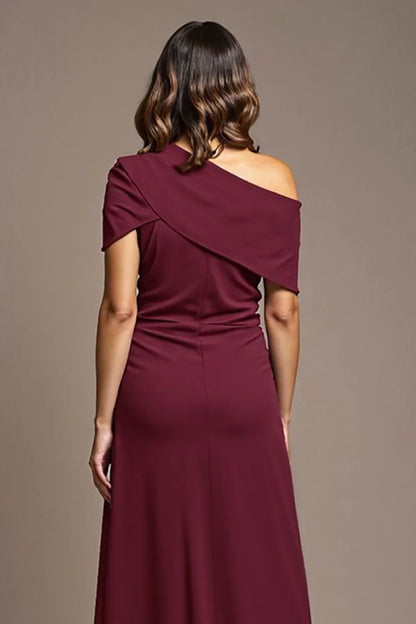 Trendy Sheath One Shoulder Cap Sleeve Asymmetrical Back Floor-Length Mother of the Bride Dress