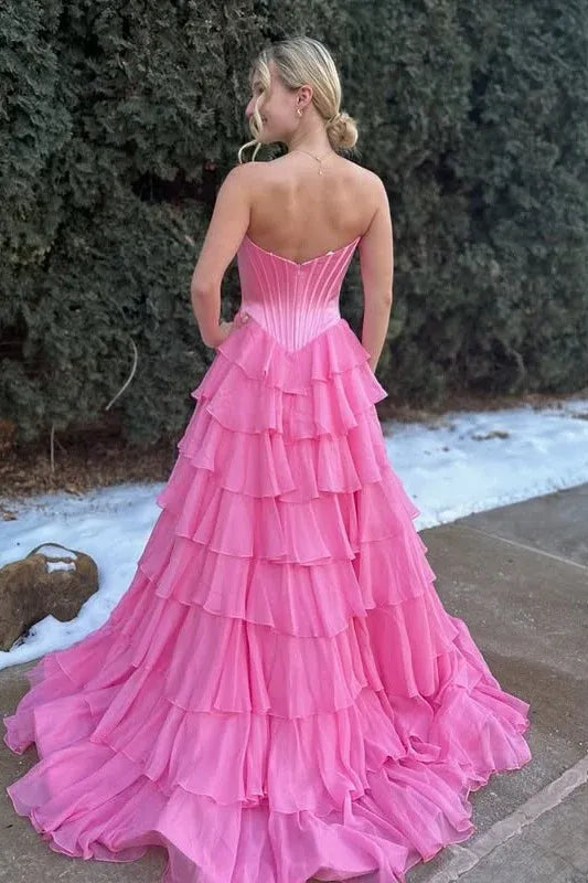 Trendy Sweetheart Sleeveless Empire A-Line Chiffon Tiered Long Prom Dress