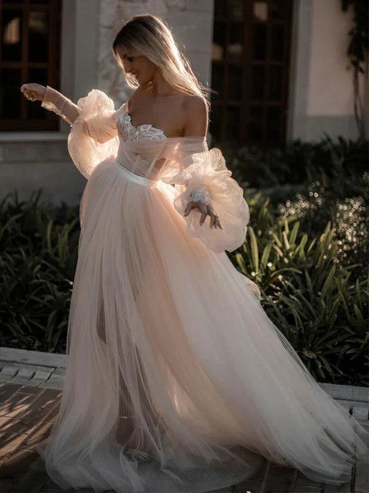 Formal Women's Dresses Fancy Off-the-Shoulder Sweetheart Tulle A-Line Long Prom Dress Prom Dresses Stores