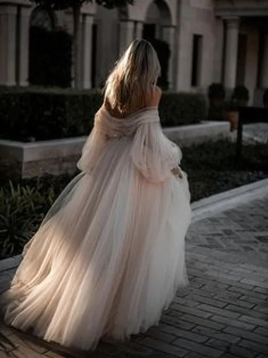Formal Women's Dresses Fancy Off-the-Shoulder Sweetheart Tulle A-Line Long Prom Dress Prom Dresses Stores