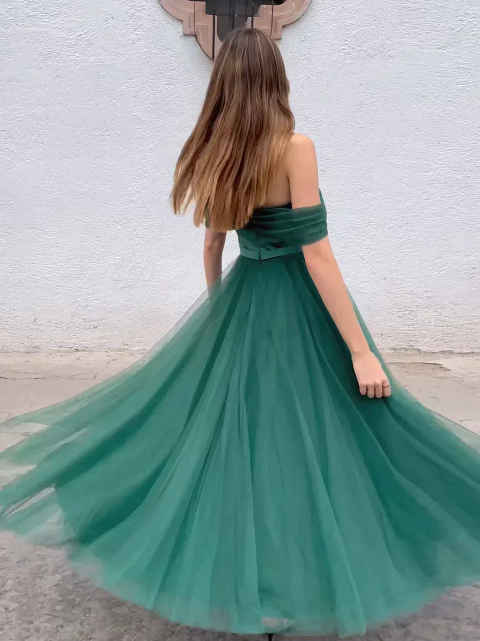 Formal Women's Dresses Green Off The Shoulder Tulle A-Line Prom Dress Homecoming Dress Prom Dress Stores