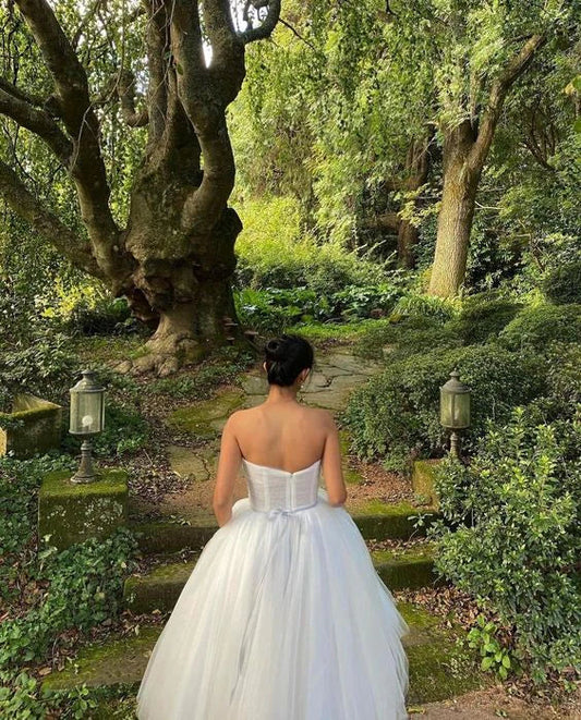 Formal Wear Dresses White Strapless A-Line Tulle Birthday Party Dress Evening Gown Prom Dresses Shops Formal Women's Dresses