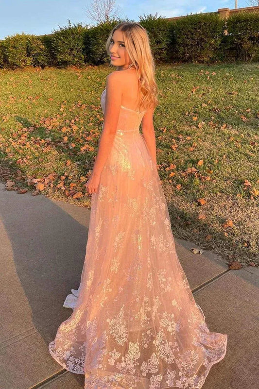 Formal Women's Dresses Cute Pink Strapless Mermaid Tulle Lace Long Prom Dress Prom Dress Stores