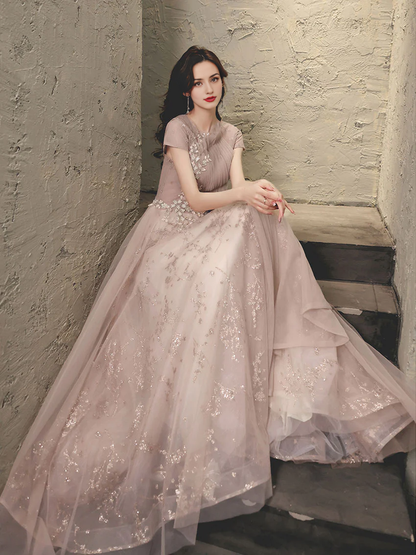 Tulle Lace Long Prom Dress With Applique