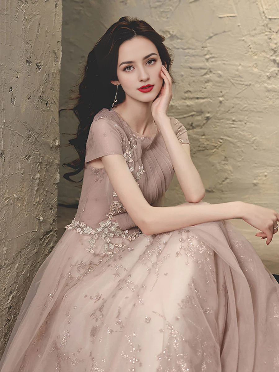 Tulle Lace Long Prom Dress With Applique