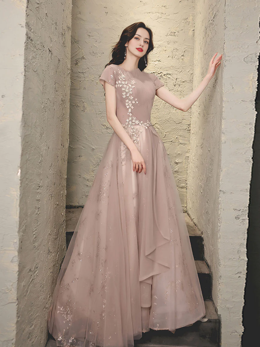 Tulle Lace Long Prom Dress With Applique