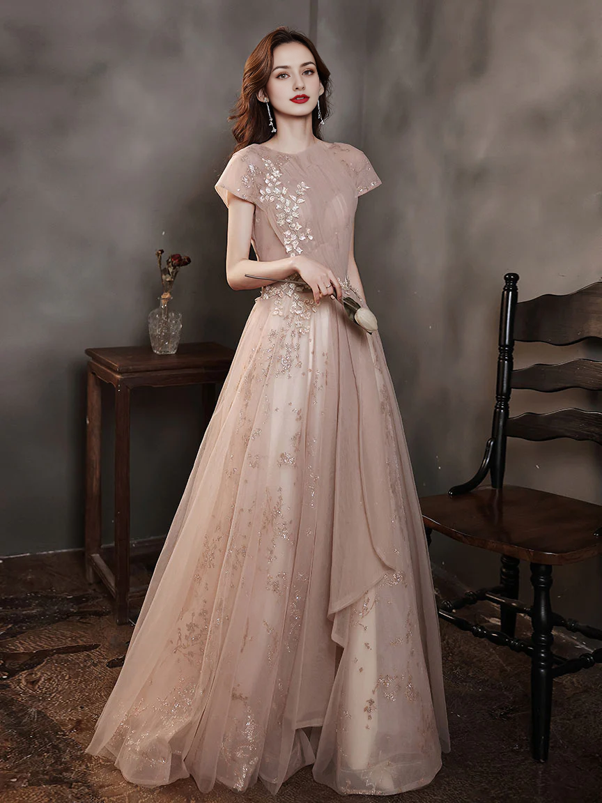 Tulle Lace Long Prom Dress With Applique