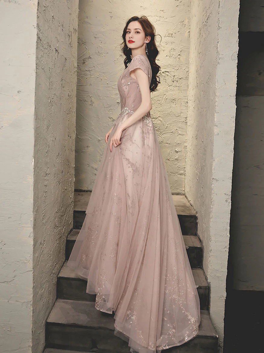 Tulle Lace Long Prom Dress With Applique