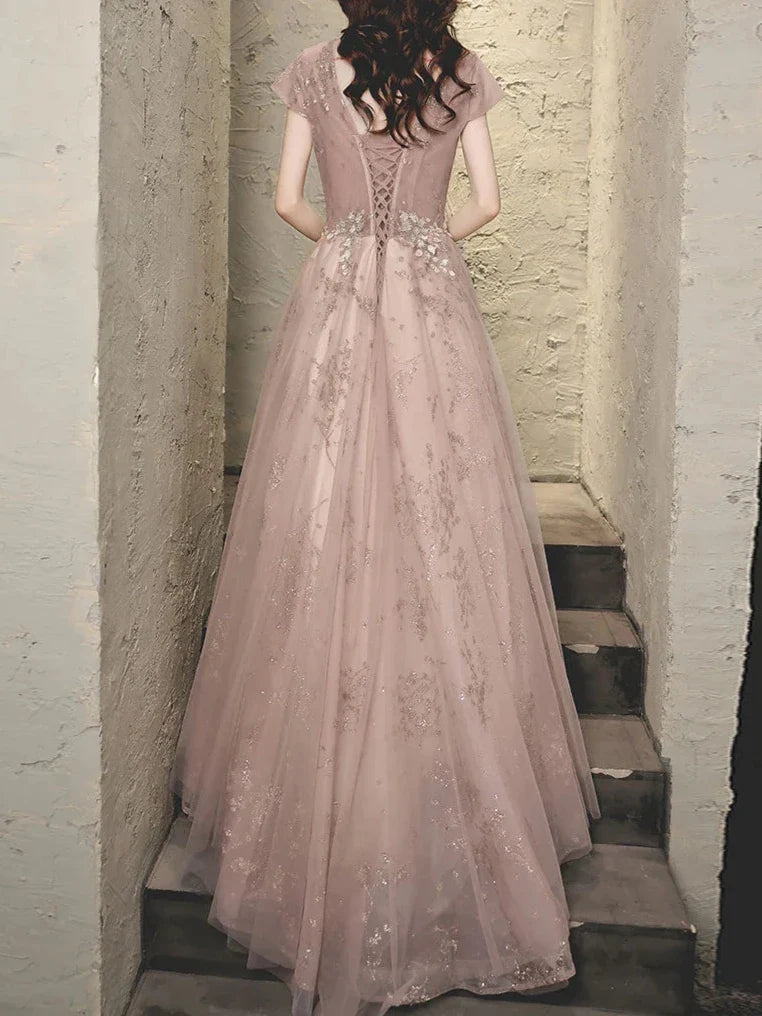 Tulle Lace Long Prom Dress With Applique