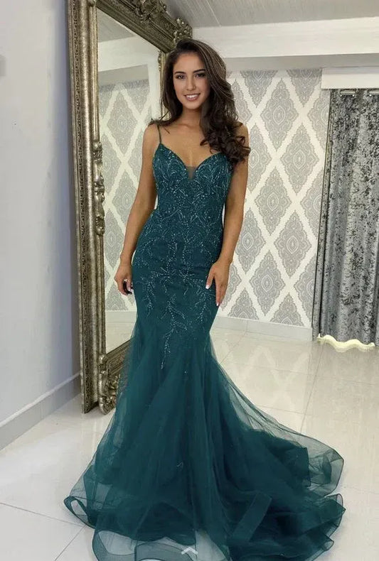 Formal Women's Dresses Mermaid Sleeveless Tulle Long Prom Dress Formal Evening Party Dress Prom Clothing