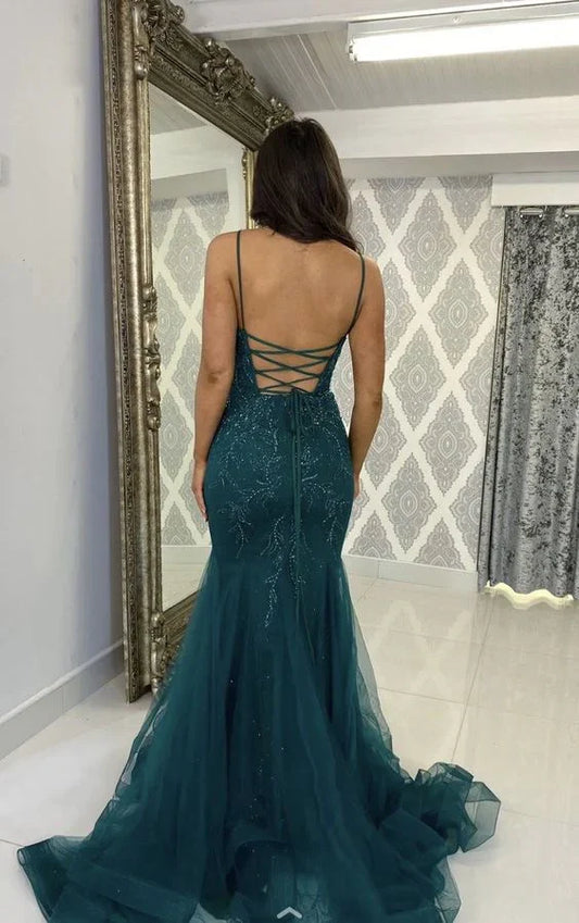 Formal Women's Dresses Mermaid Sleeveless Tulle Long Prom Dress Formal Evening Party Dress Prom Clothing